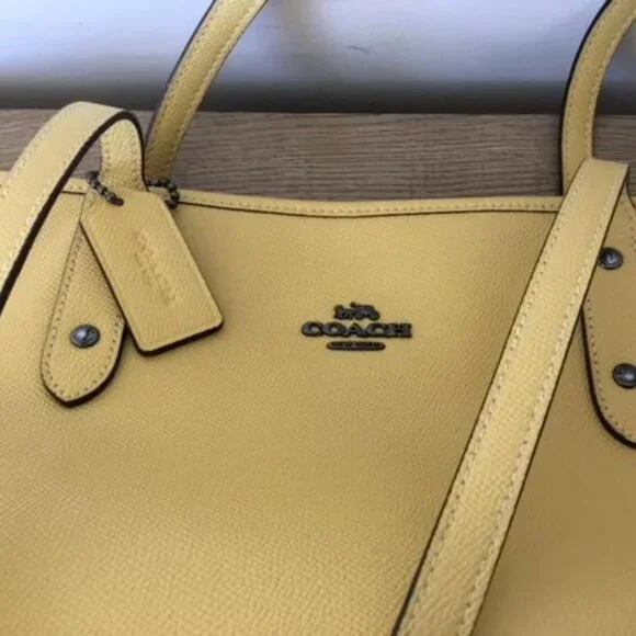 Coach F58846 Yellow Pebbled Leather Zipper Closure Tote Bag Silver Hardware - Picture 8 of 11